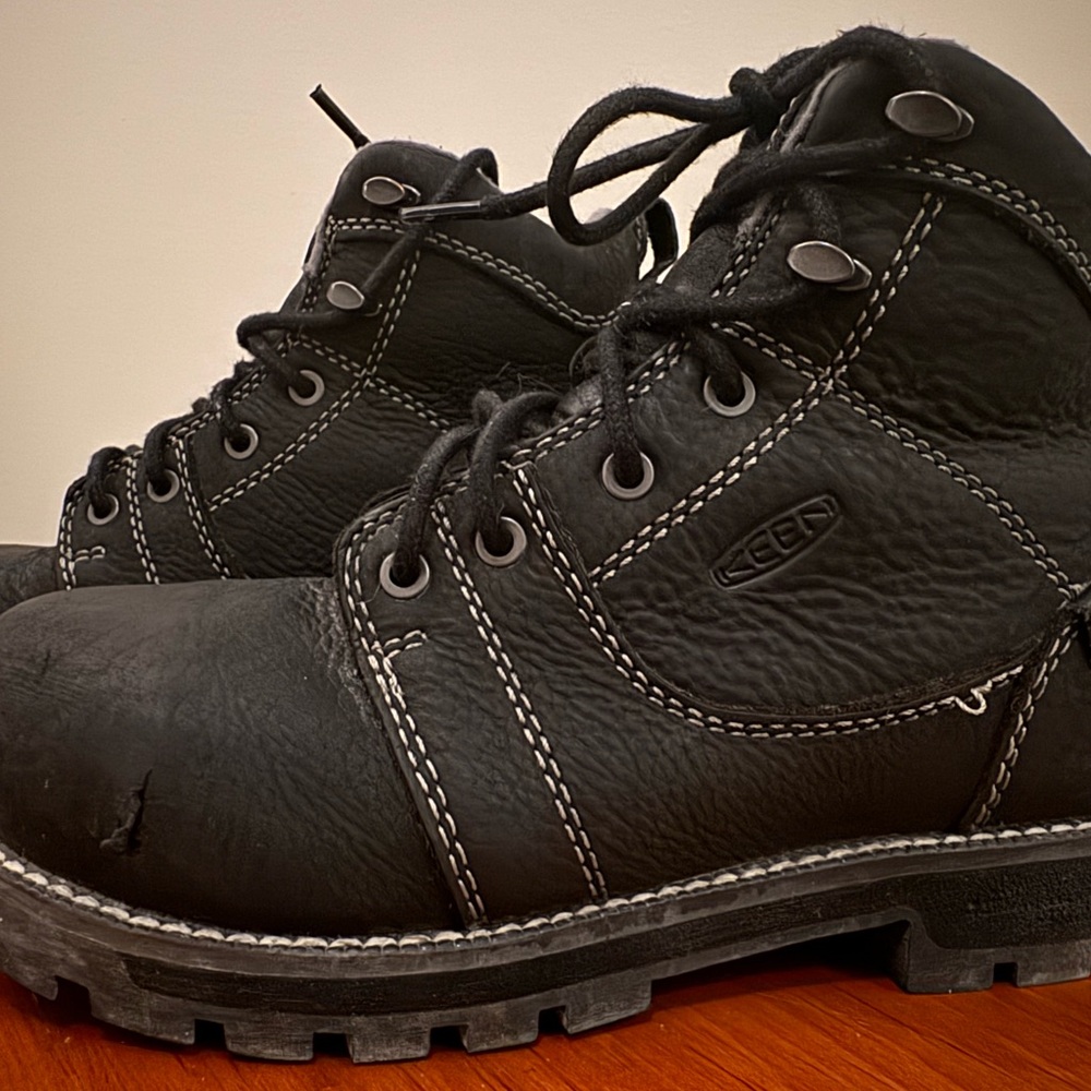 KEEN Utility Black Leather Work Boots, Size US 5 / EU 35